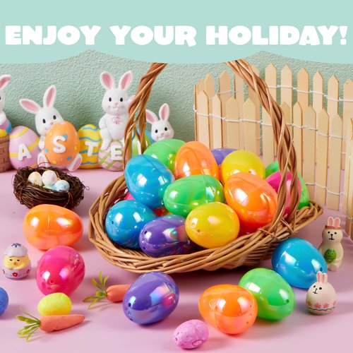 JOYIN 24 Pcs 2.3" Easter Eggs Iridescent Color for Filling Specific Treats, Easter Theme Party Favor, Eggs Hunt Game, Basket Stuffers Filler, Classroom Prize Supplie