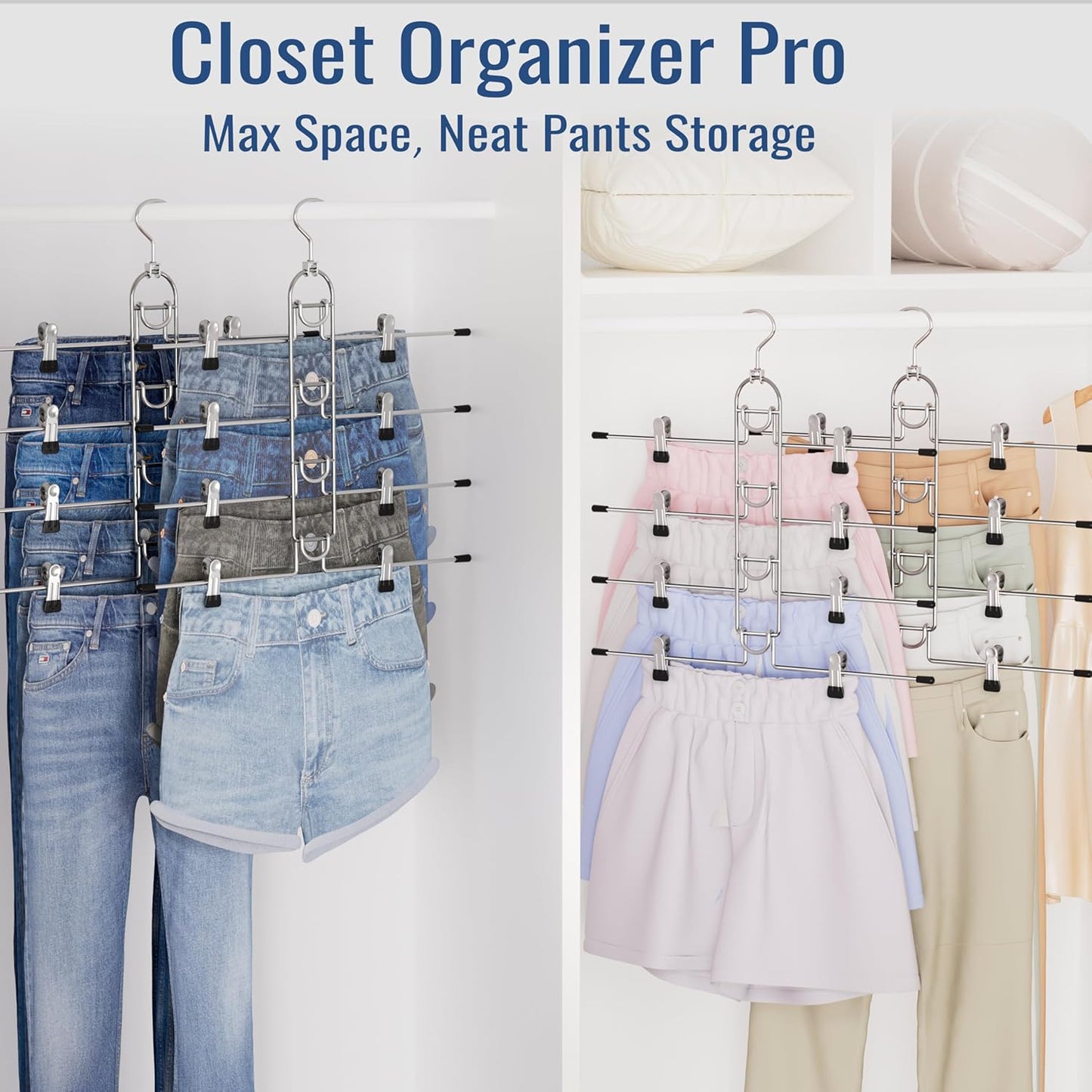 Skiennix Pants Hangers - Upgraded Detachable Space-Saving Hangers for Skirts & Trousers | Heavy-Duty Design