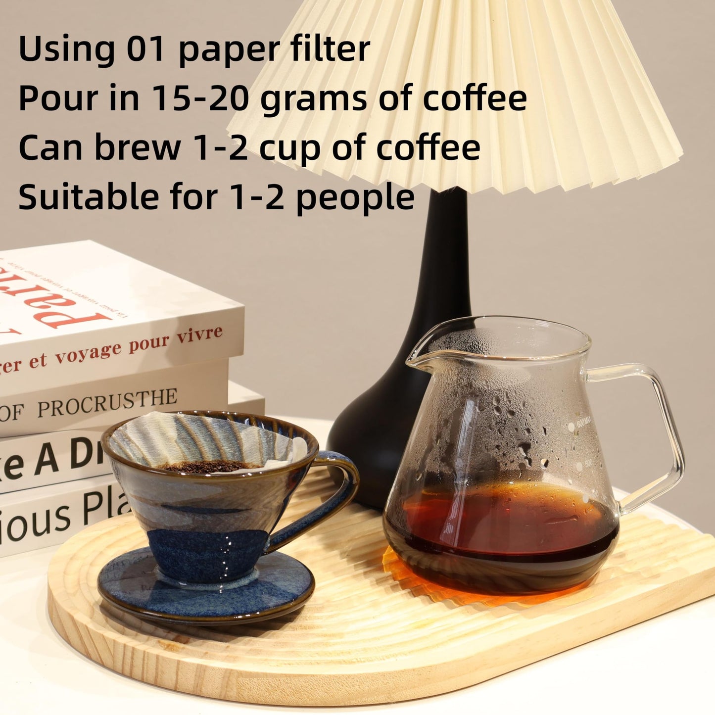 LonMuseum Ceramic Coffee Dripper includes 50 Filters 01 Pour Over Coffee Maker Porcelain V Hand Brewed Set Pottery Artisanal Drip Brew Barista Gift 1 Cup for Single People Travel Camping Office Home