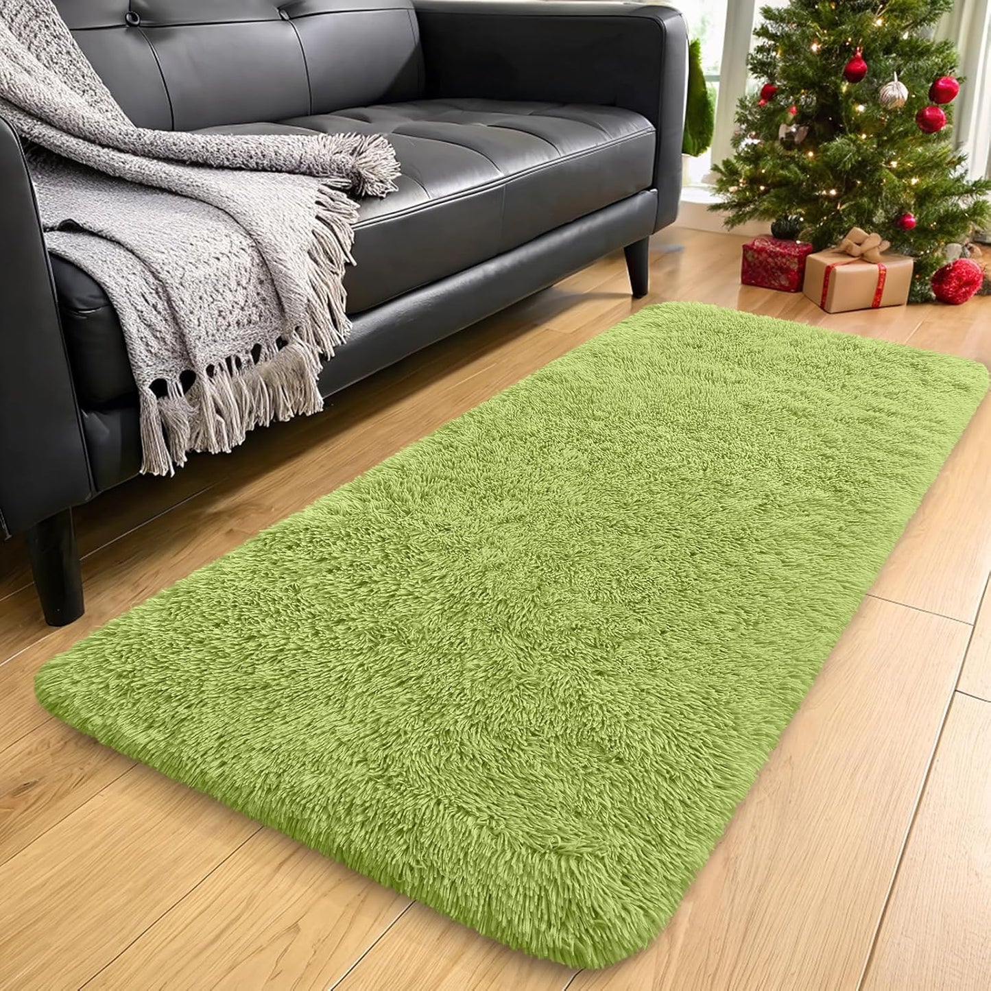 OLANLY Runner Rugs - Machine Washable Soft Fluffy Shaggy for Hallway & Bedroom | Grass Green 2x5 ft
