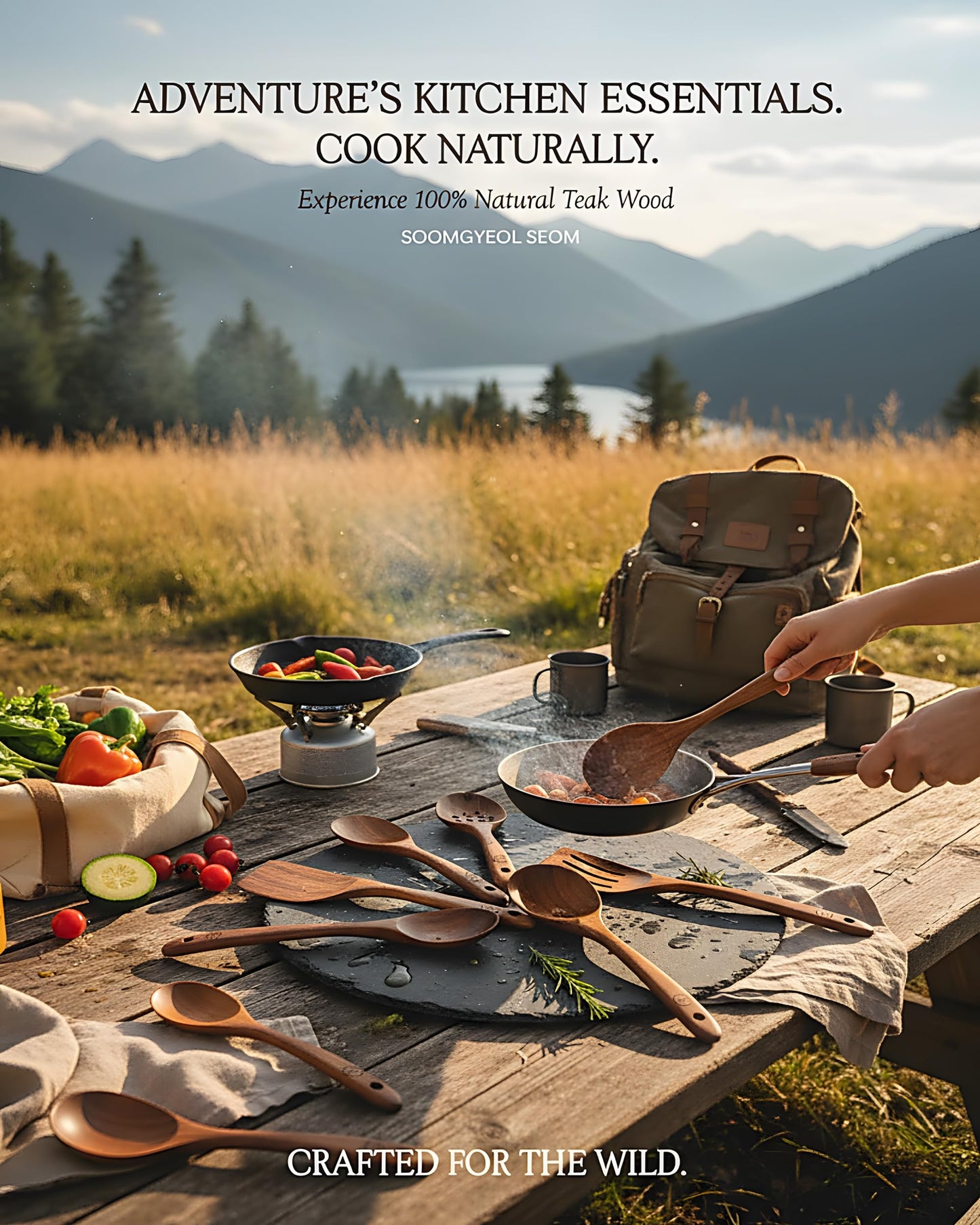 6-Piece Natural Teak Wood Utensil Set - Compact Nonstick Cooking Spoons & Spatulas, Durable Wooden Tools