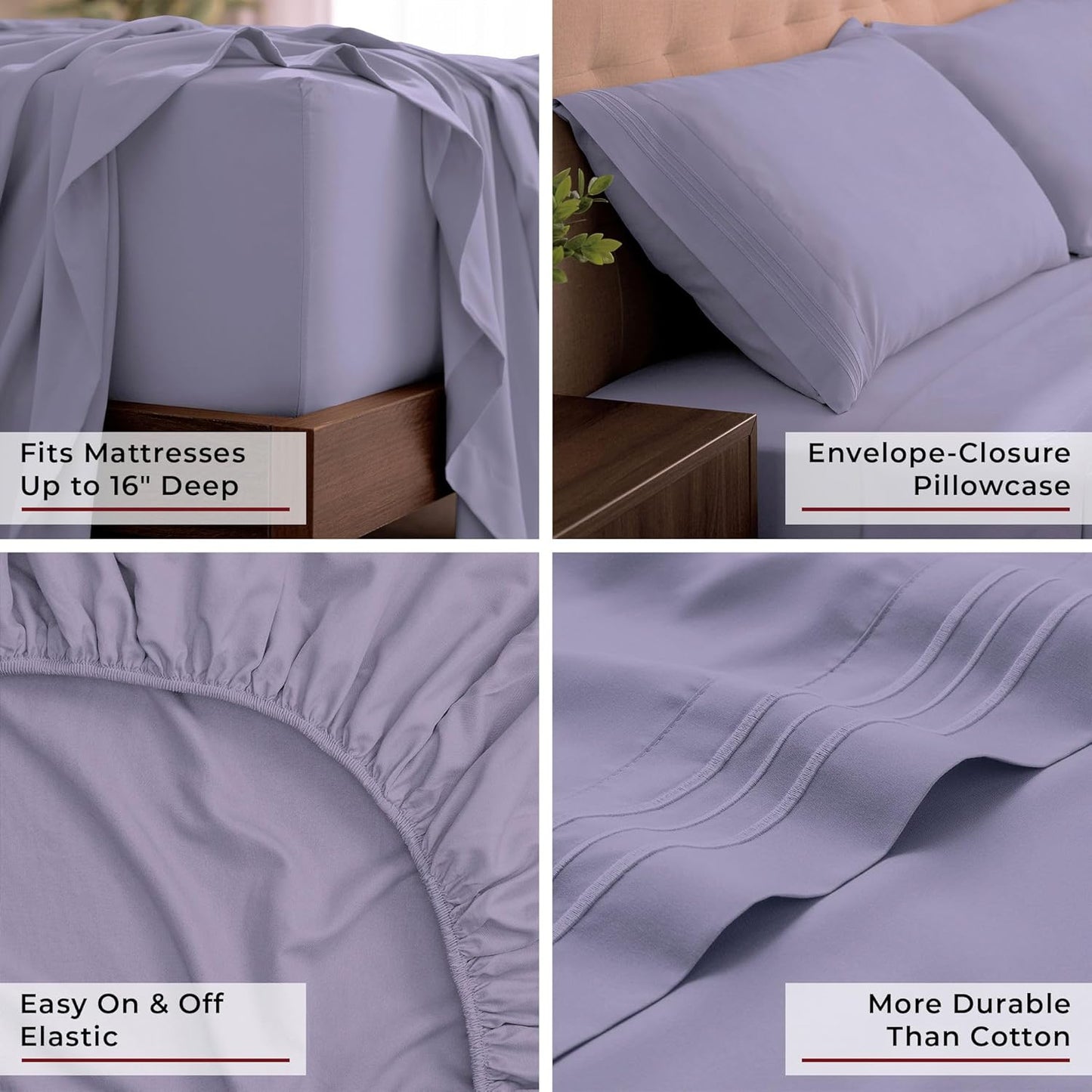 Mellanni California King Sheets Set - 4 PC Hotel Luxury Bedding | Extra Soft, Cooling, Wrinkle-Resistant (Cal King, Violet)