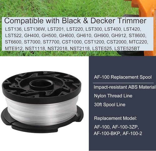 Black+Decker AF-100 Weed Eater Replacement Spool - 3-Pack .065 Autofeed Trimmer Line, 30ft