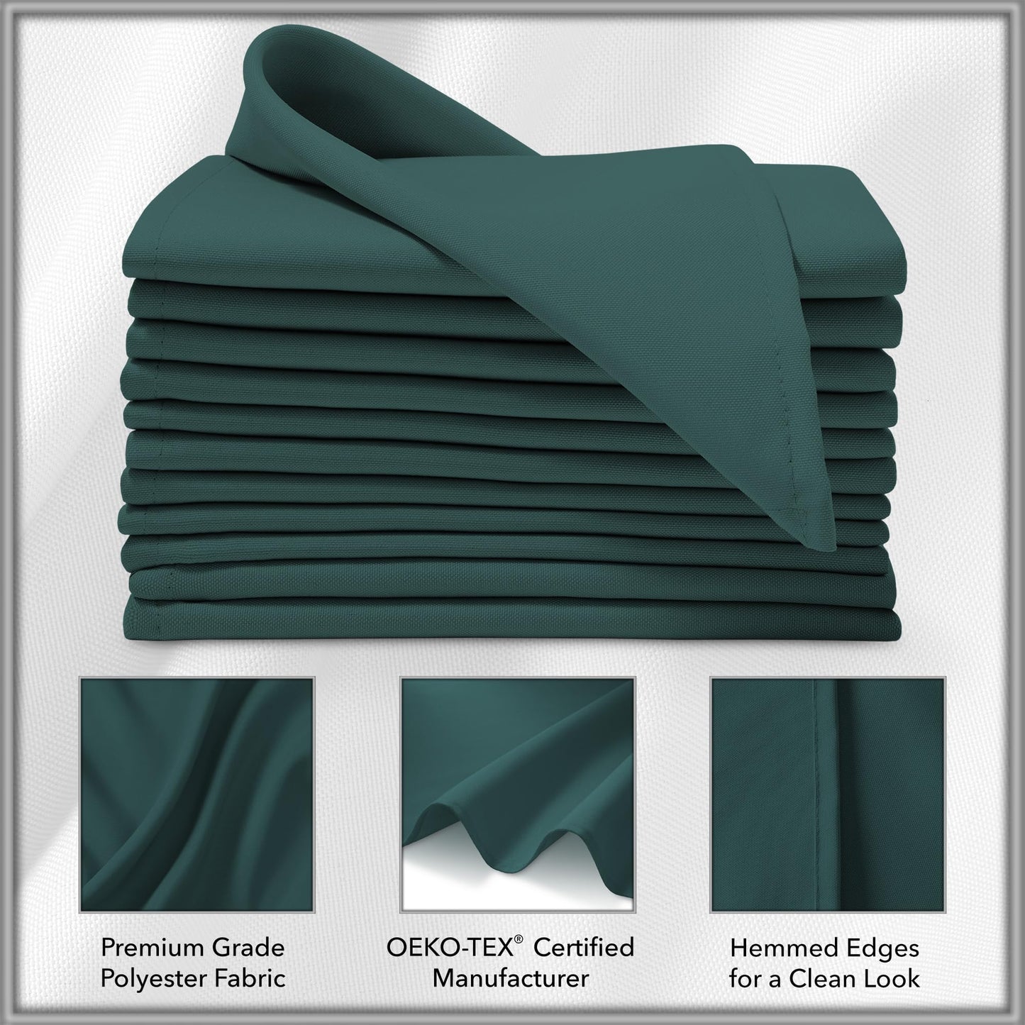 Lann's Linens Set of 12 Cloth Dinner Napkins, 20-inch Polyester Napkins, Washable and Reusable Fabric for Wedding, Hotel, Restaurant - Hunter Green