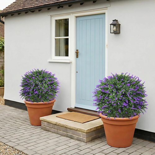 Artificial Lavender Topiary Ball Trees by Dense Foliage - UV Resistant 24 Inch Faux Plants | 2 Pack for Garden & Patio Decor