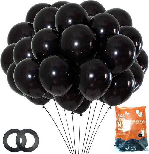 Jonhamwelbor Black Balloons - 12 Inch Metallic Chrome Latex - 100 Pack for Birthday & Party Decor