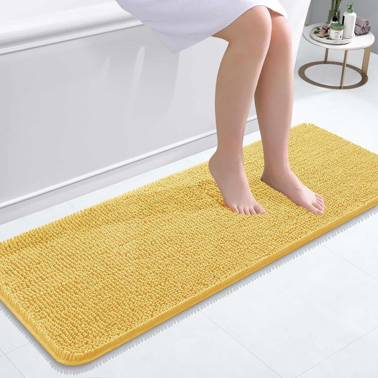 OLANLY Bathroom Runner Rugs - Extra Soft Chenille Bath Mats | Quick Dry, Machine Washable, 47x17 Inches, Yellow