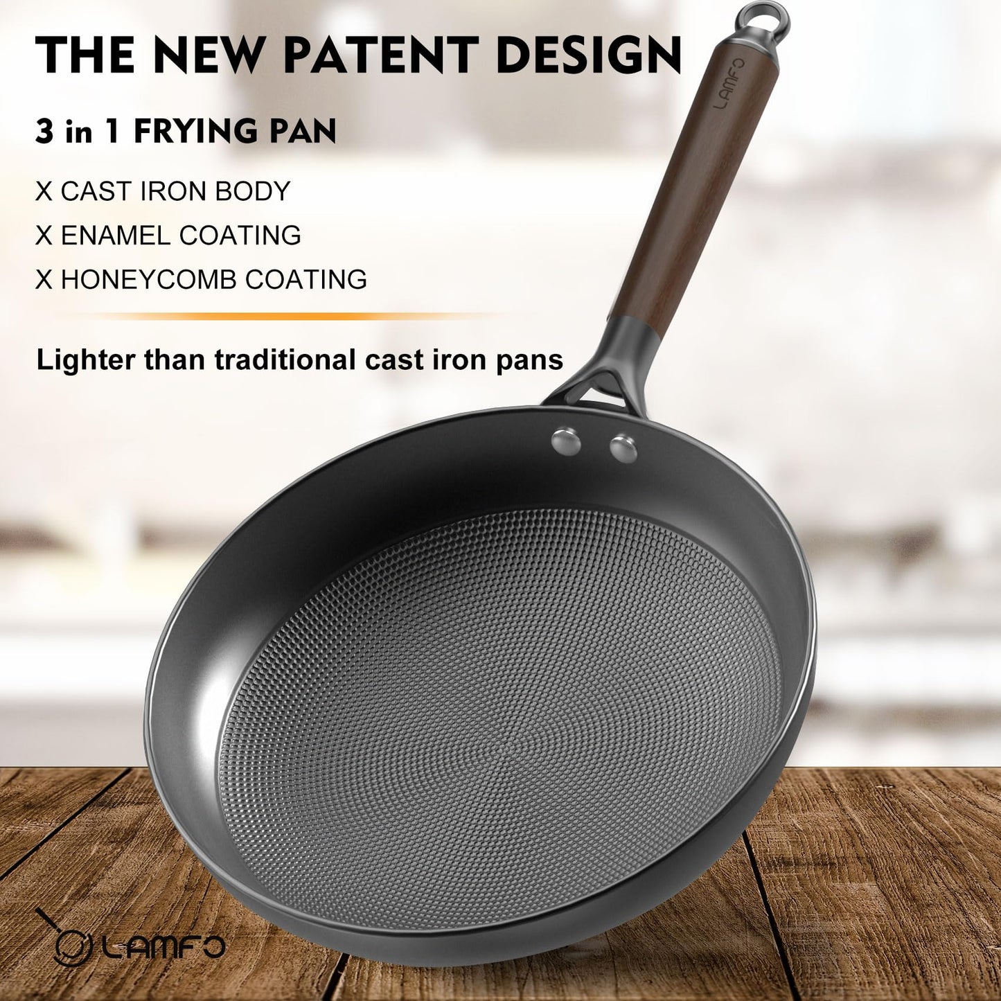 LAMFO 10" Cast Iron Skillets, Nonstick Frying Pans with Detachable Handle, Oven & Dishwasher Safe, Works with All Gas, Electric and Induction Stoves for Men and Women