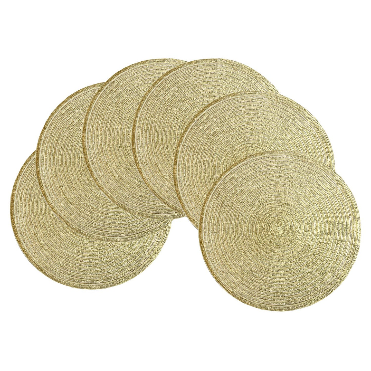 SHACOS Gold Glitter Round Placemats Set of 6 Bling Circle Place Mats Washable Table Mats for Christmas Holiday Party Wedding Shower Table Decor (6, Gold)