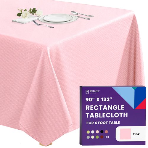 Gee Di Moda Rectangle Tablecloth - 90 x 132 Inch Pink Table Cloth for 6 Foot Tables with Floor-Length Drop - Heavy Duty Washable Fabric for Holiday Party, Dinner, Weddings & Baby Shower