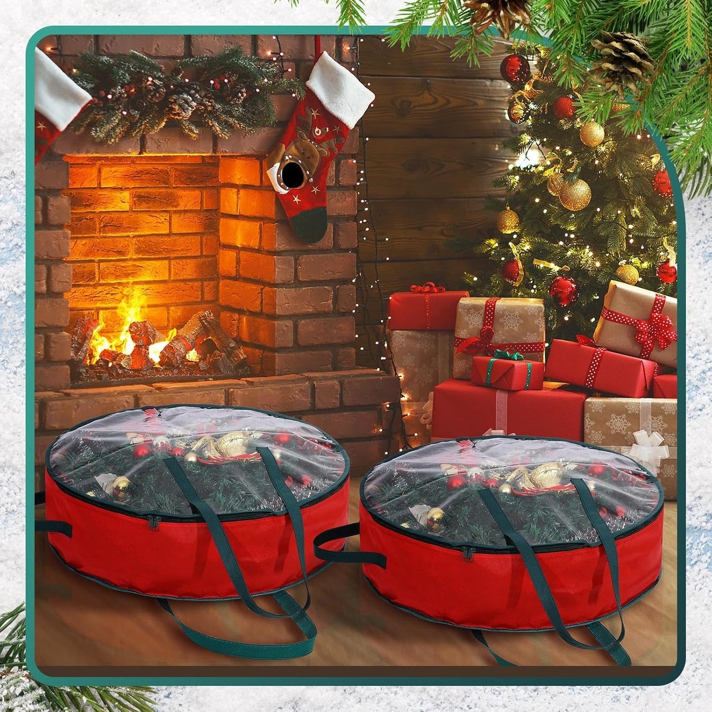 Shappy Wreath Storage Bag - 4 Pcs Clear Window Containers with Handle for Holiday Decor | 24 Inch