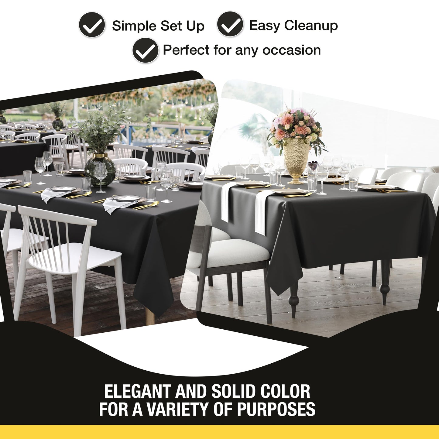 Party Solids 12-Pack Black Plastic Disposable Tablecloth – Size: 60 × 84 Inches – Rectangle Table Cover for Parties, Picnics & Formal Events