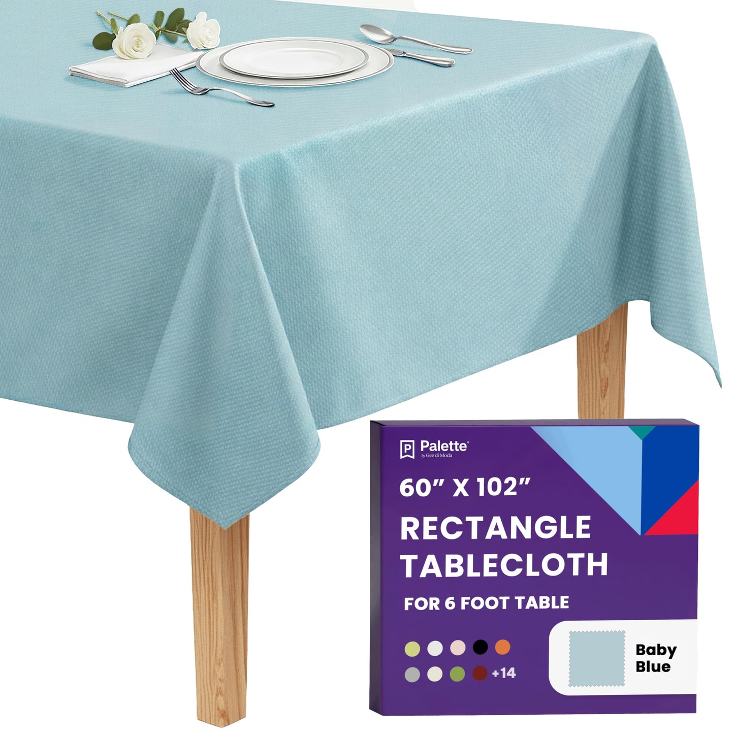 Gee Di Moda Rectangle Tablecloth - 60 x 102 Inch Baby Blue Table Cloth for 6 Foot Rectangle Tables - Heavy Duty Washable Fabric - for Holiday Party, Dinner, Weddings, Baby Shower & Events