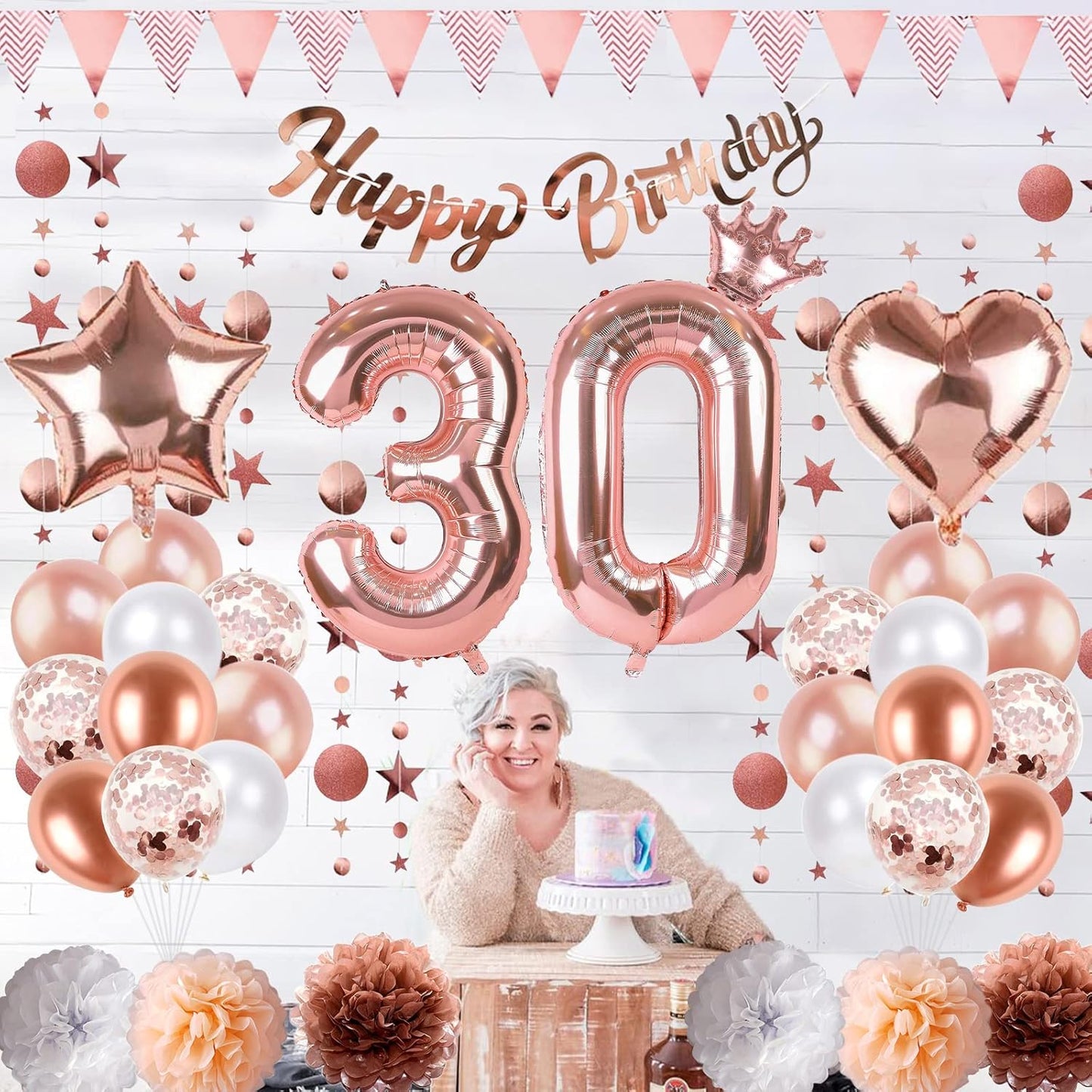 Regine Switzerland 30th Birthday Decorations - Rose Gold Foil Balloons & Banner | Perfect for 30-Year-Old Party