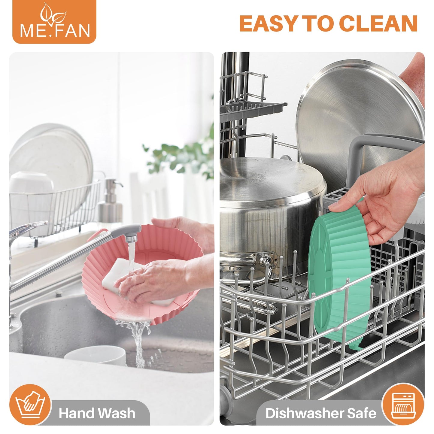 ME.FAN Air Fryer Silicone Liners for 4 to 7 QT [2 Pack] Reusable Air Fryer Basket with Handles & Holes Light Grey