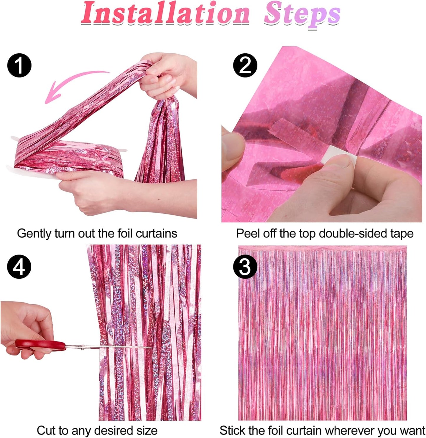 Skiennix Glitter Pink Backdrop - 2 Pack Laser Pink Fringe Curtains | 3.28 FT x 7.05 FT Birthday Party Decorations