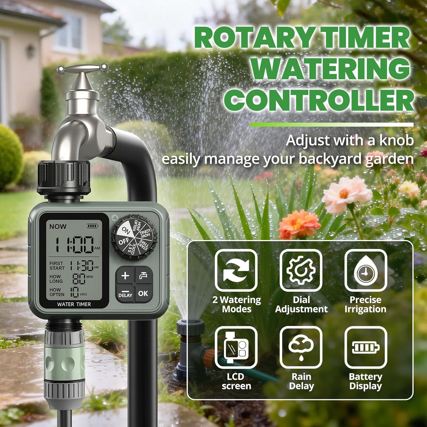 Skiennix Water Timer - Automatic Garden Hose Sprinkler with Rain Delay & Manual Modes | Ideal for Lawn & Drip Irrigation