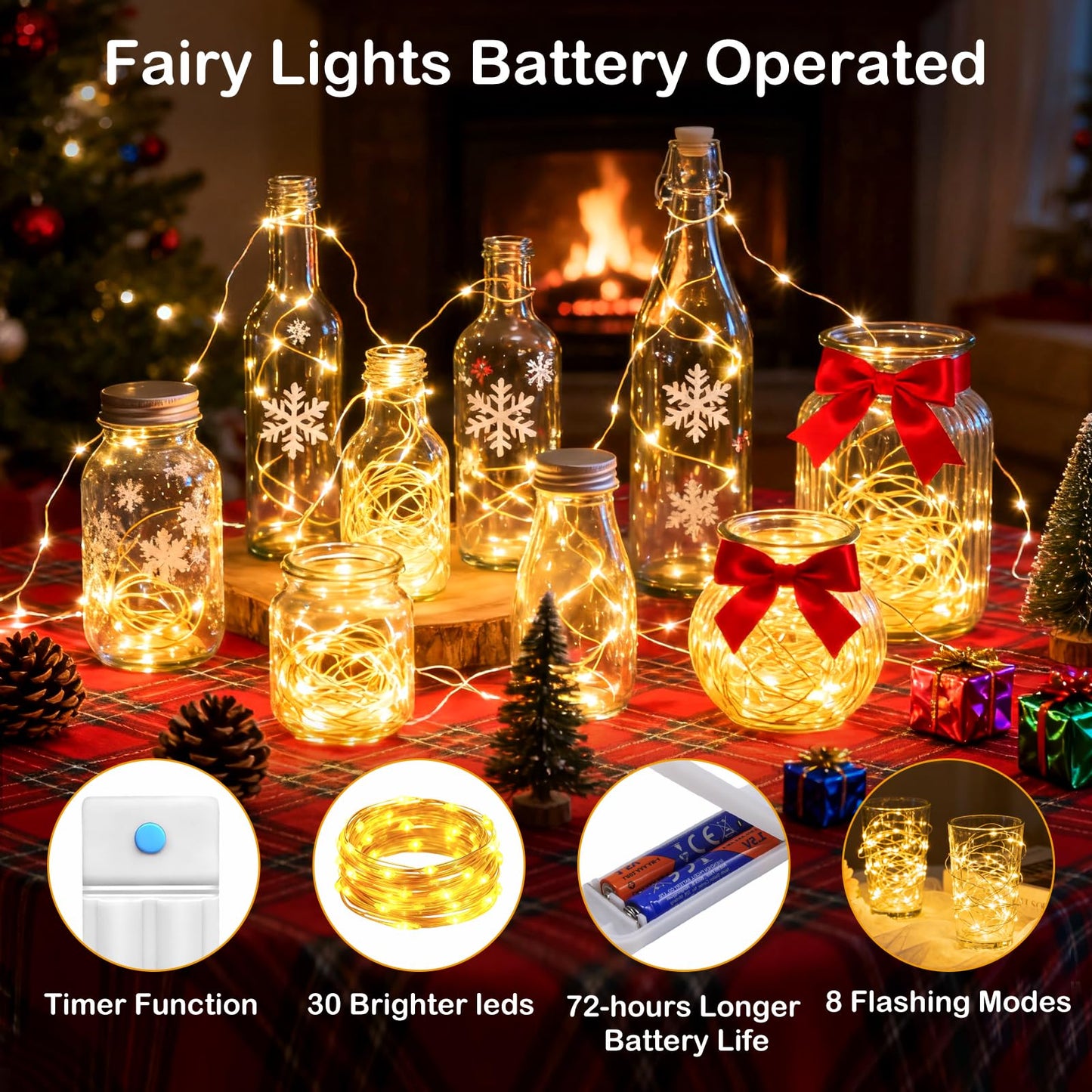 ZNYCYE 10 Pack Fairy Lights with Timer,10 ft 30 LED String Lights 8 Modes Fairy Lights Battery Operated Waterproof for DIY Wedding Party Bedroom Mason Jars Christmas Decorations (Warm White)