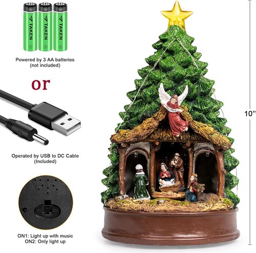 Candieslife Musical Christmas Tree - Rotating Nativity Scene with LED Star Light | Tabletop Holiday Decor