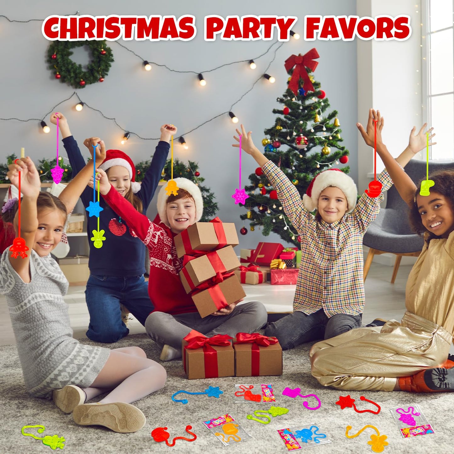 Christmas Sticky Hands Party Favors for Kids 20-100 PCS, Xmas Toys Gifts Goody Bag Stocking Stuffers for Toddlers, Christmas Pinata Non Candy Treat Bag Filler, Holiday School Prize Trinket for Student