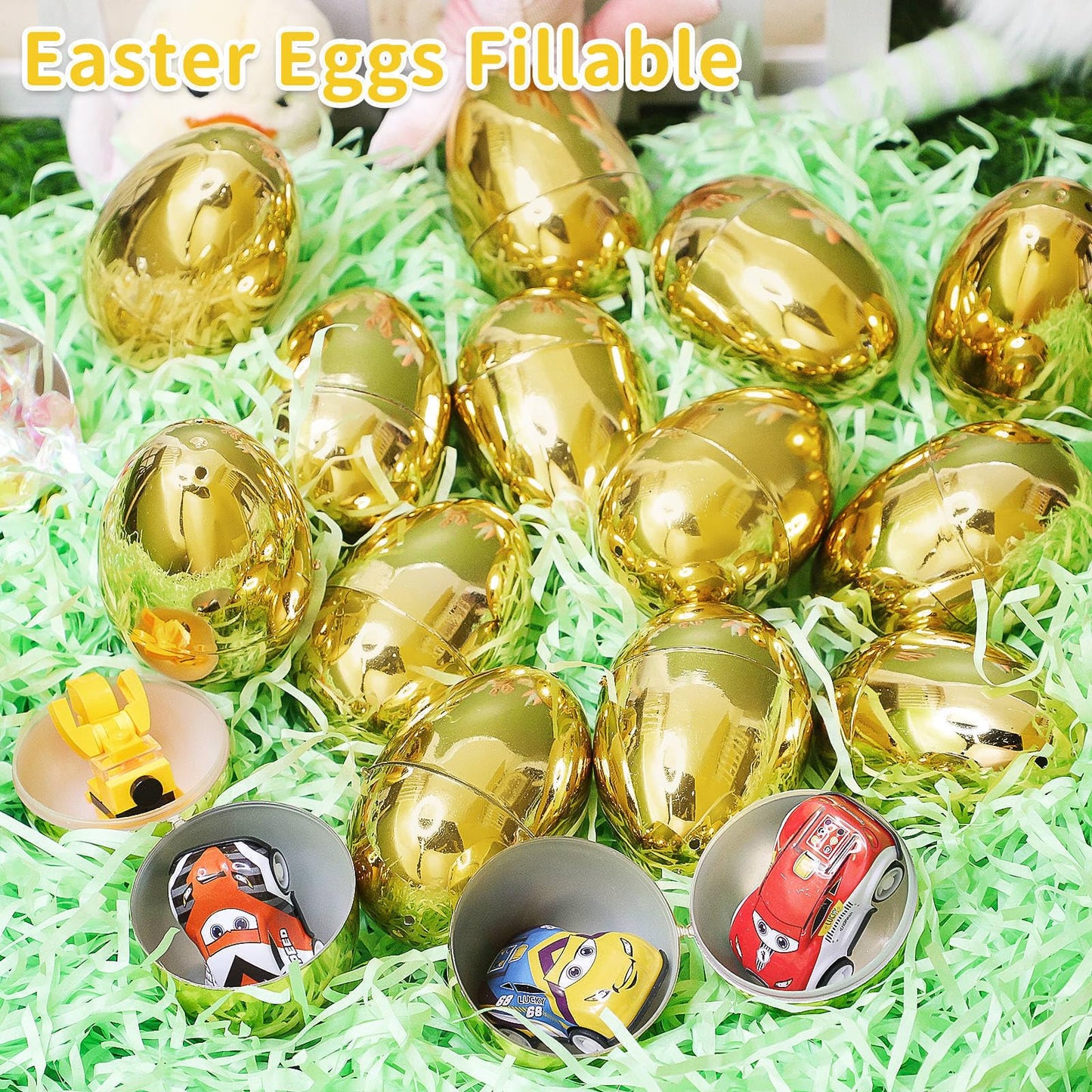 12 Pack 3.15" Large Golden Easter Eggs Empty, Shiny Metallic Plastic Easter Eggs Fillable Surprise Gold Eggs for Easter Basket Stuffers Fillers Easter eggs Hunt Party Favor Classroom Prizes Supplies