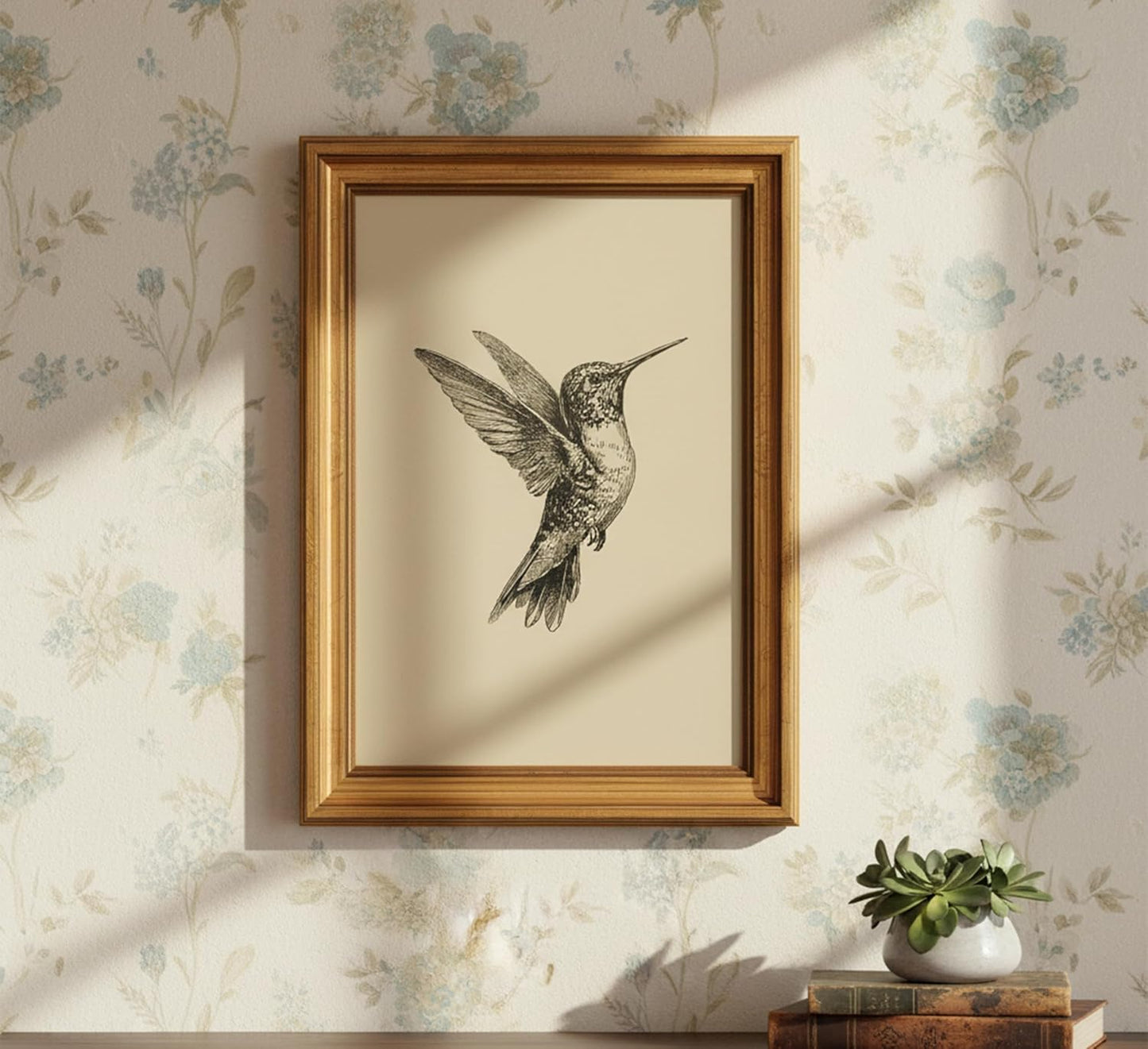MDHFJEAW Vintage Gold Framed Hummingbird Wall Art - Retro Black and White Canvas Print, 12x16 In