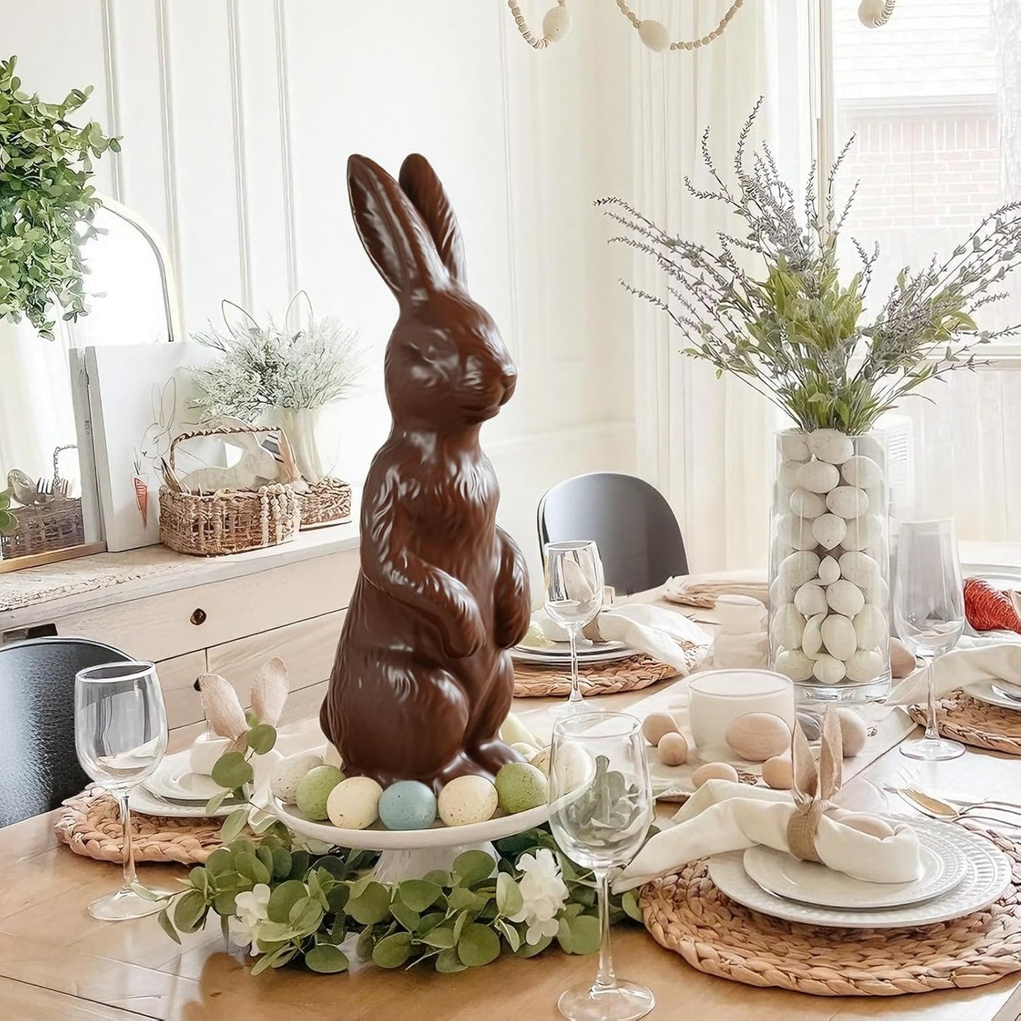Zesua Easter Bunny Figurine - 14.5" Standing Ceramic Decor for Home & Yard - Perfect Spring Decoration