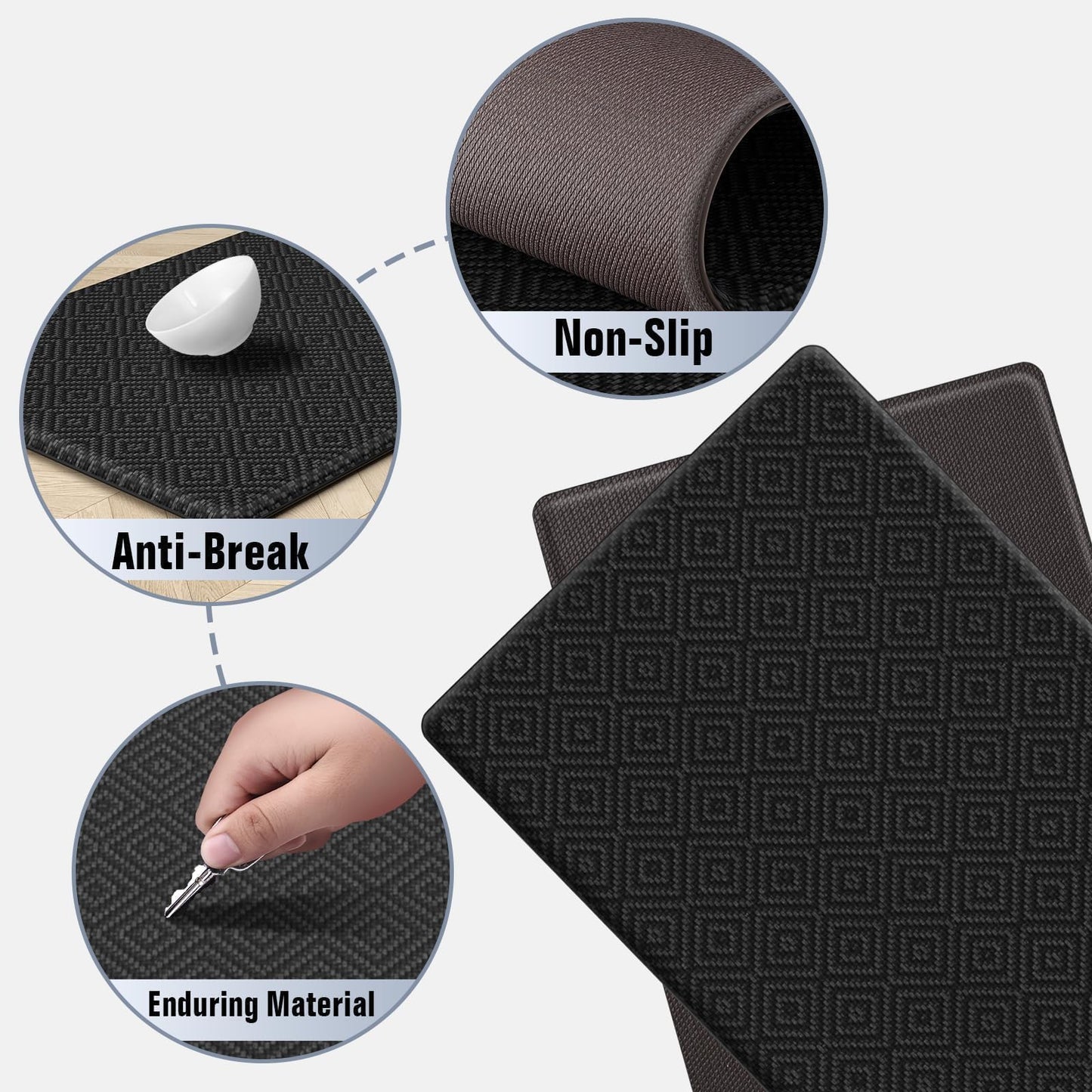 Mattitude Kitchen Mat 2PCS Kitchen Rugs Cushioned Anti-Fatigue Rug Waterproof Standing Desk Mat Kitchen Mats for Floor Kitchen Rug Set for Kitchen, Sink, Office 17.3"×30"+17.3"×47"-0.47inch Black