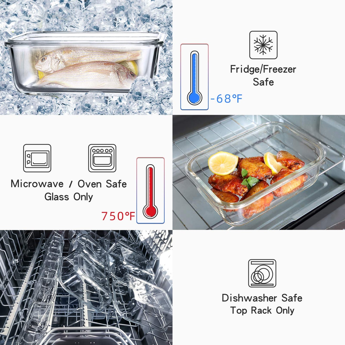 UMEIED 10 Pack Glass Food Storage Containers with Lids, Leakproof Airtight Glass Meal Prep Containers For Lunch, On The Go, Leftover, Dishwasher Safe