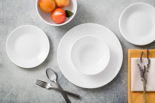 Corelle Vitrelle 18-Piece Dinnerware Set - Chip Resistant & Lightweight | Winter Frost White