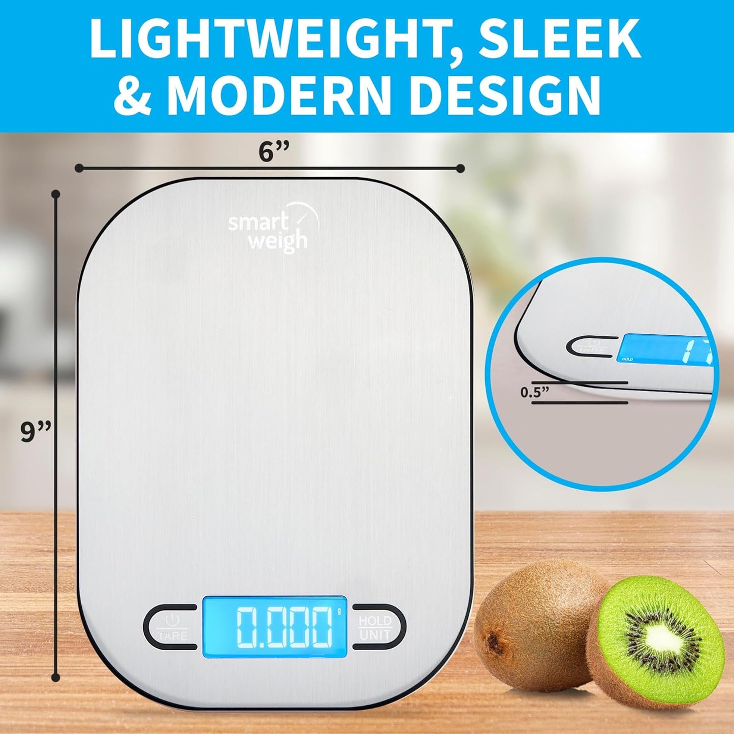 Smart Weigh Stainless Steel Digital Kitchen Scale - Accurate Cooking & Baking Measurements in Grams and Ounces