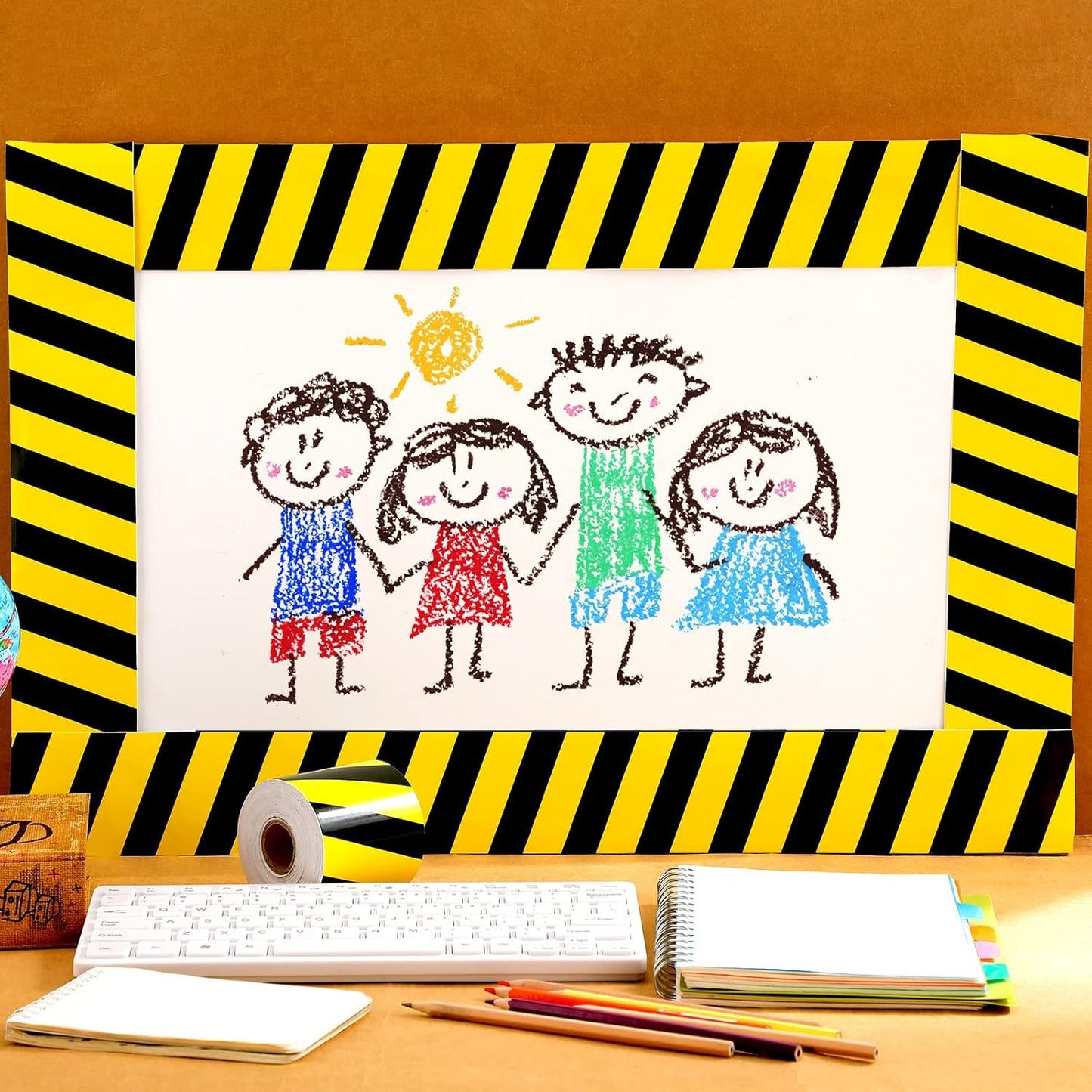 Outus Bulletin Board Borders - 68 Ft Construction Theme Decor with Yellow Stripes for Classroom & Parties