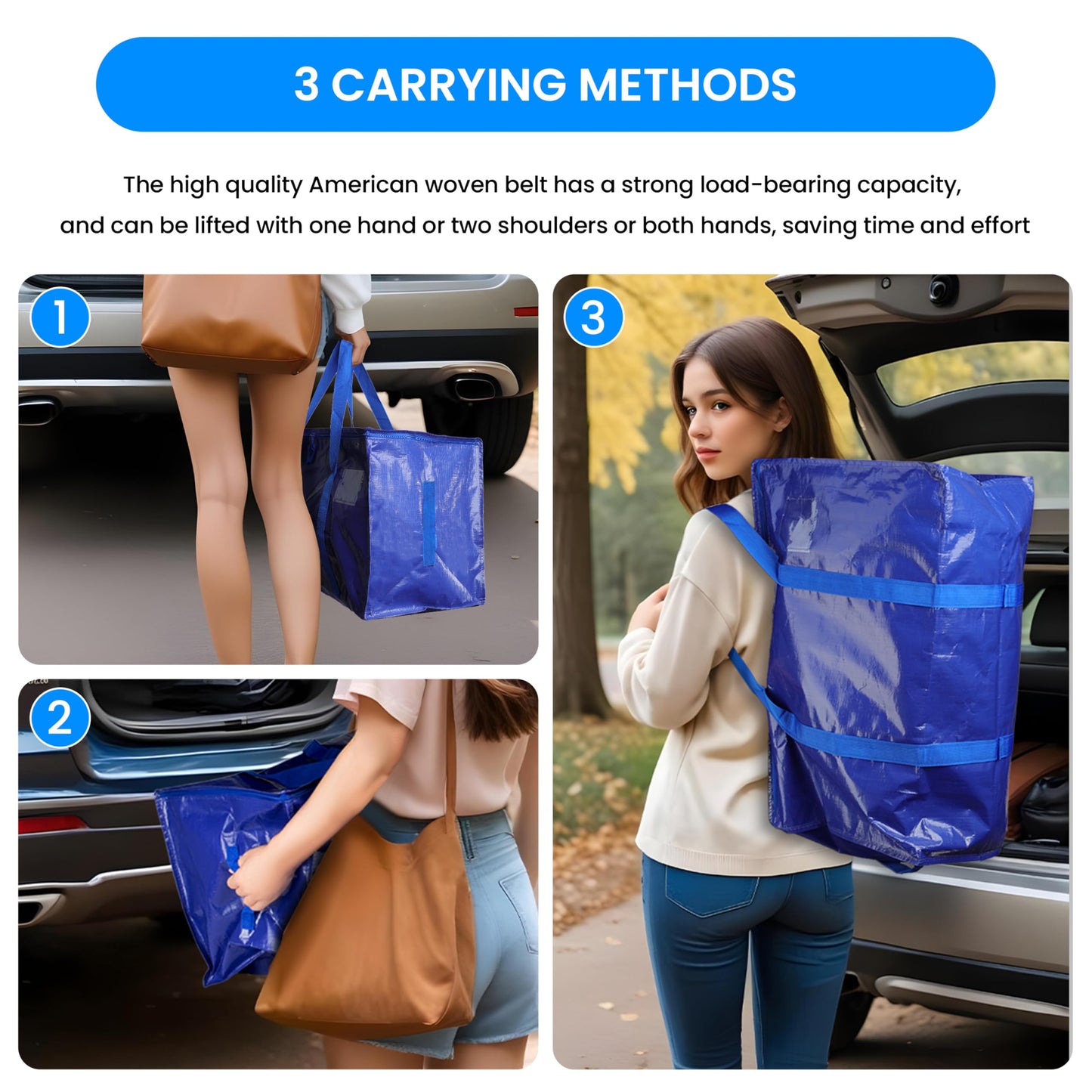 Simple Deluxe 4 Pack Moving Bags, Heavy Duty Storage Totes with Lids, Sturdy Handles& Zipper, Moving Boxes Alternative, Extra Large, for Clothes Packing, Moving Supplies, Blue