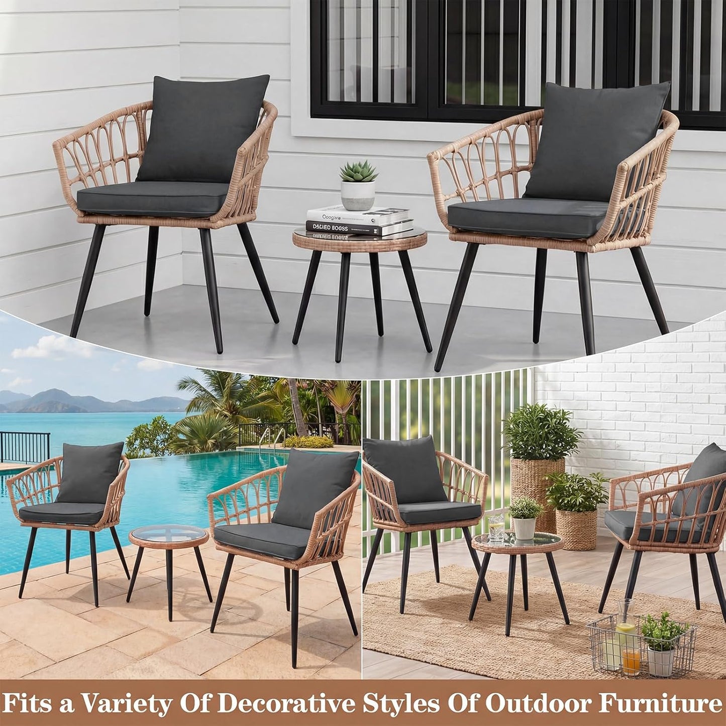 Skiennix Patio Cushion Covers - 4PCS Splash-Proof Deep Seat Slipcovers for Outdoor Furniture | Grey