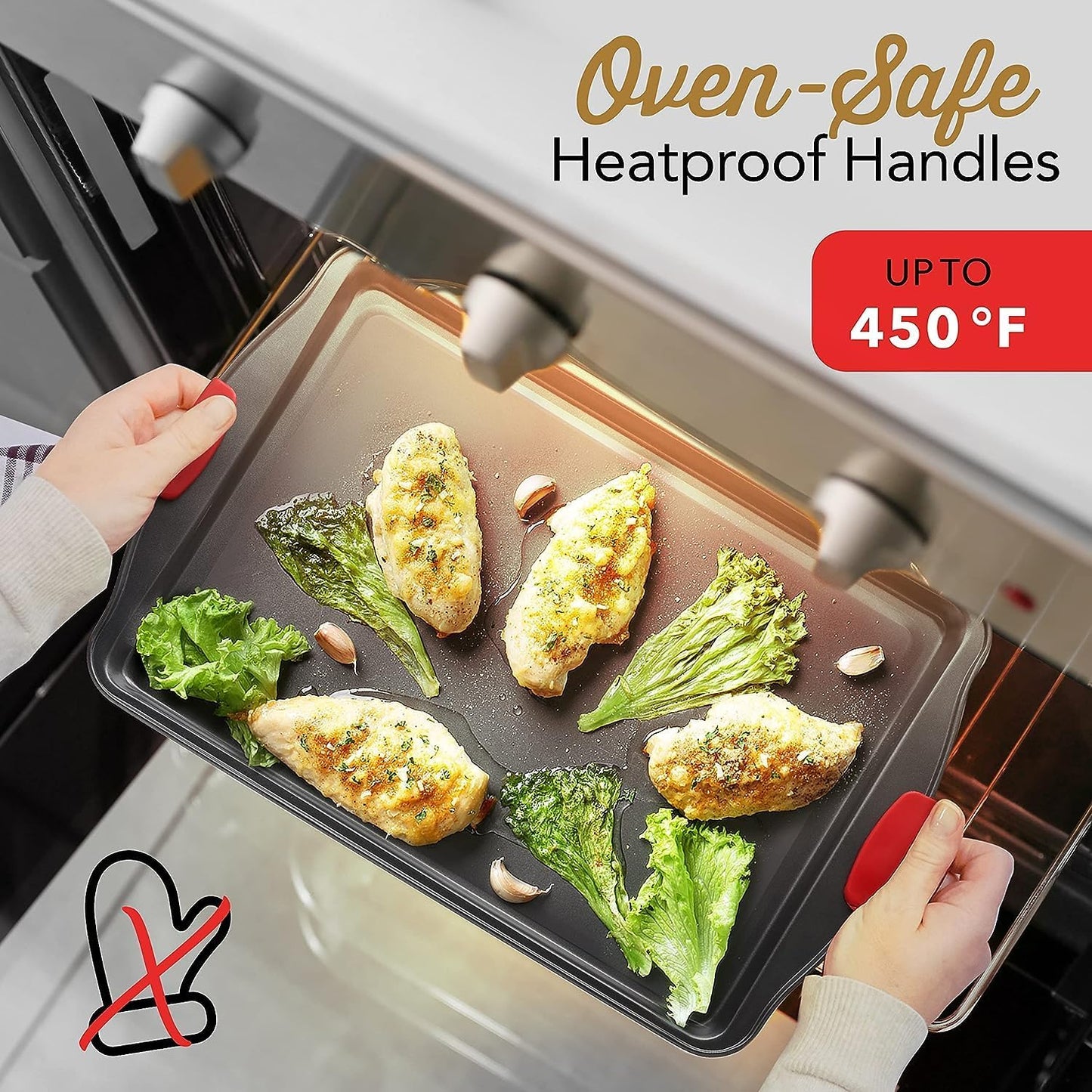 Skiennix Baking Sheet Set - 2-Piece Nonstick Cookie Sheets with Silicone Handles | Durable Black Steel Pans