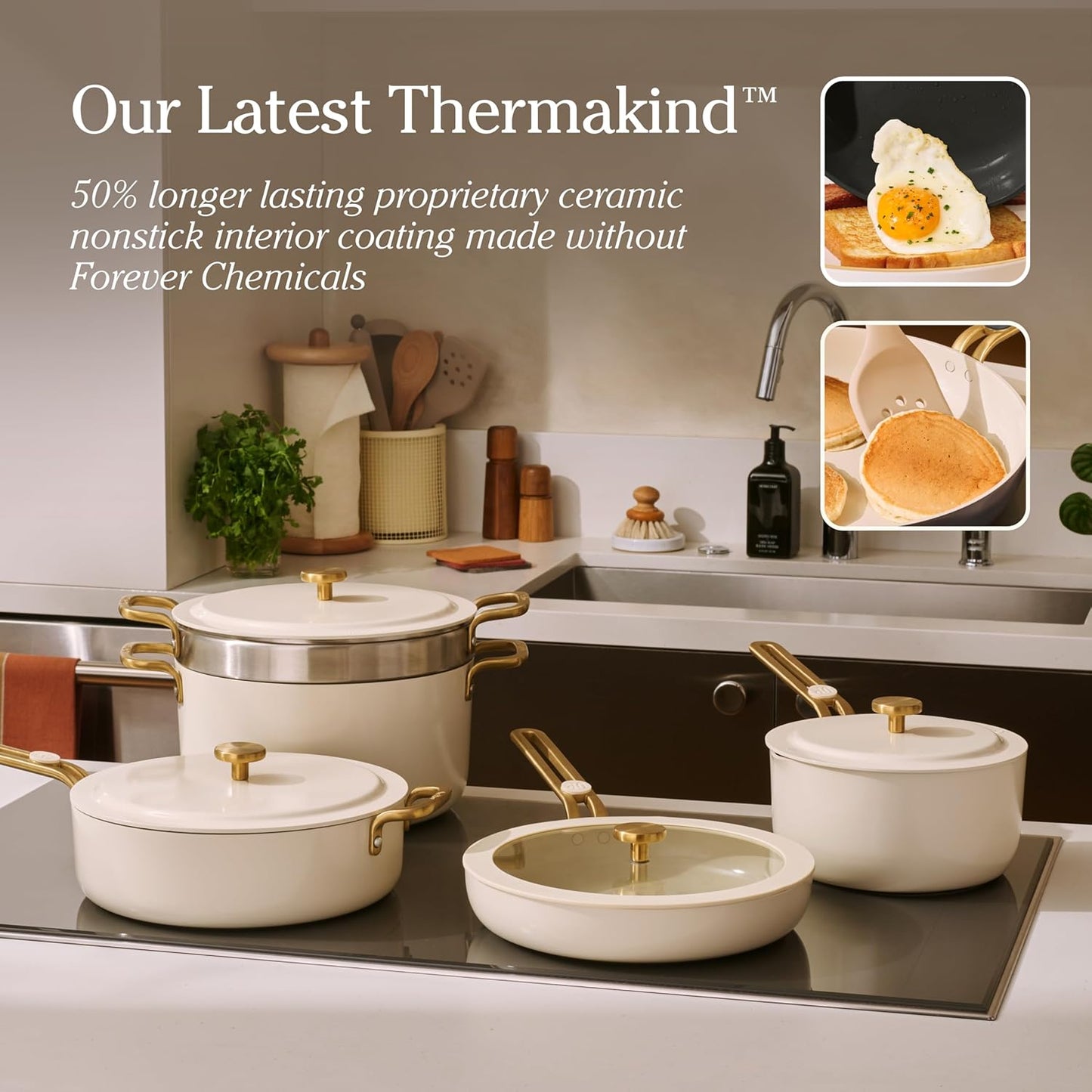 Our Place 11-Piece Cookware Set - Nonstick Ceramic Fry Pan, Saucepan & Stock Pot | Oven Safe to 450°F | Cream