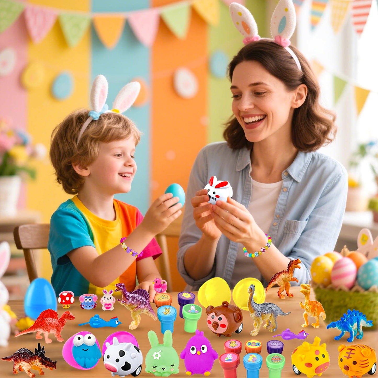 uscan 318 pcs Bulk Easter Eggs with Toys inside filled Easter Eggs Filled Fillers Easter Basket Stuffers Easter Egg Hunt Easter Party Favors for Kids Toddlers Boys Girls
