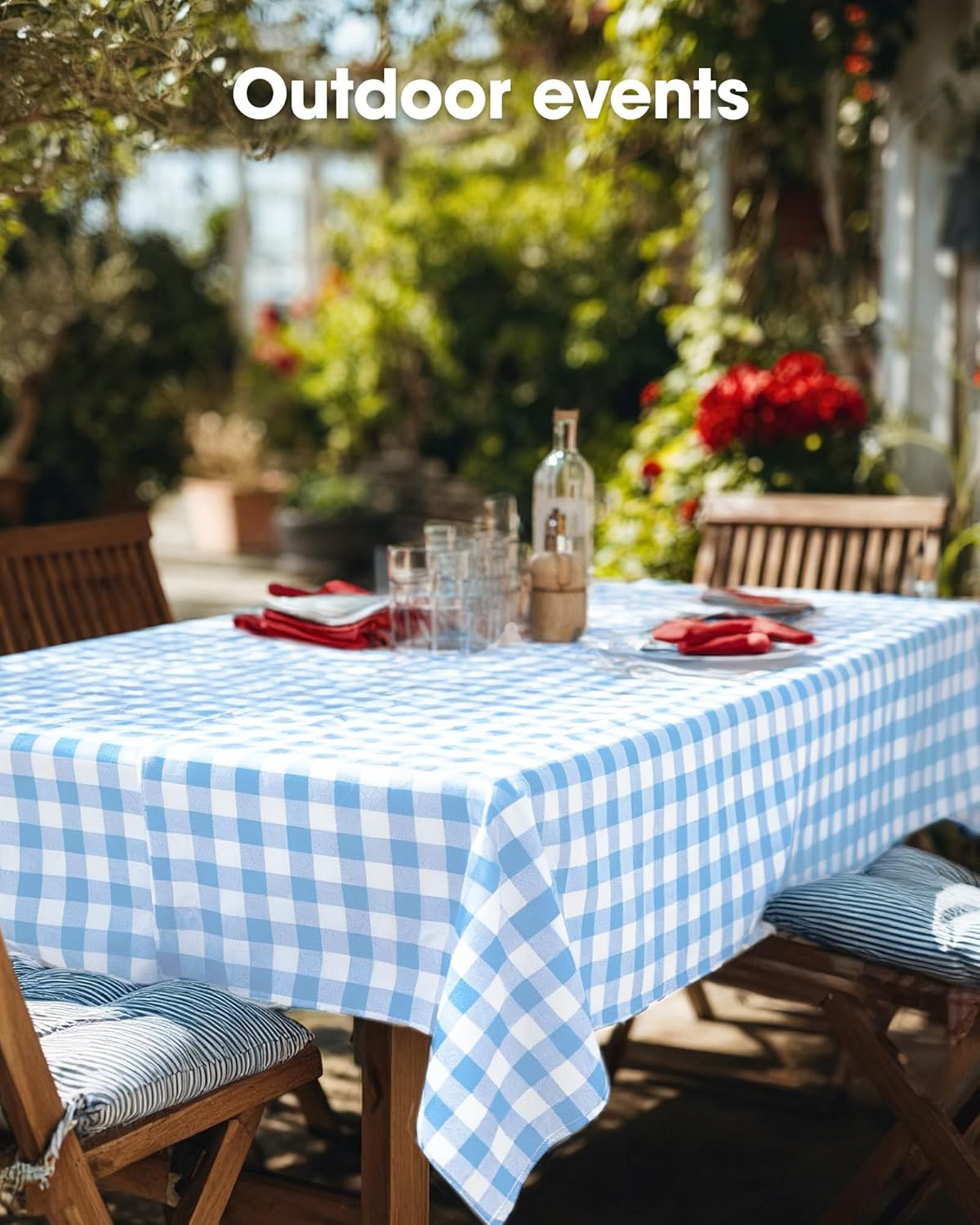 Pureegg Disposable Table Cloths - 10 Pack, 54 x 108 Inch, Leakproof Blue & White Gingham Design
