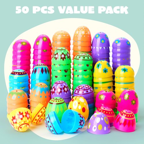JOYIN 100 Pcs Plastic Printed Bright Easter Eggs 2.3" Tall for Easter Hunt, Basket Stuffers Fillers, Classroom Prize Supplies, Filling Treats and Party Favor