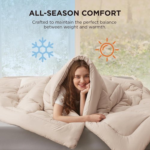 Bedsure Comforter Duvet Insert - All-Season Quilted Queen Size Bedding Blanket, GentleSoft Down Alternative, Beige 88 x 88 Inches