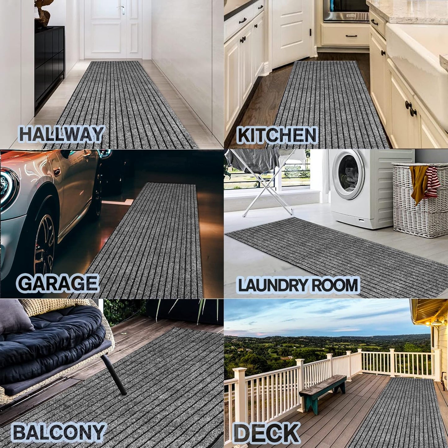 Skiennix Non-Slip Area Rug Runner - Easy Clean Waterproof Design for Hallway & Kitchen | 2FT x 6FT Gray Stripe