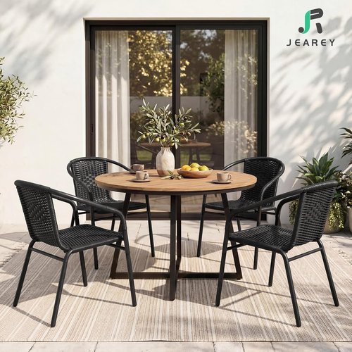 JEAREY Outdoor Rattan Dining Chairs - Set of 4 All-Weather Stackable Chairs for Lawn & Garden | Black