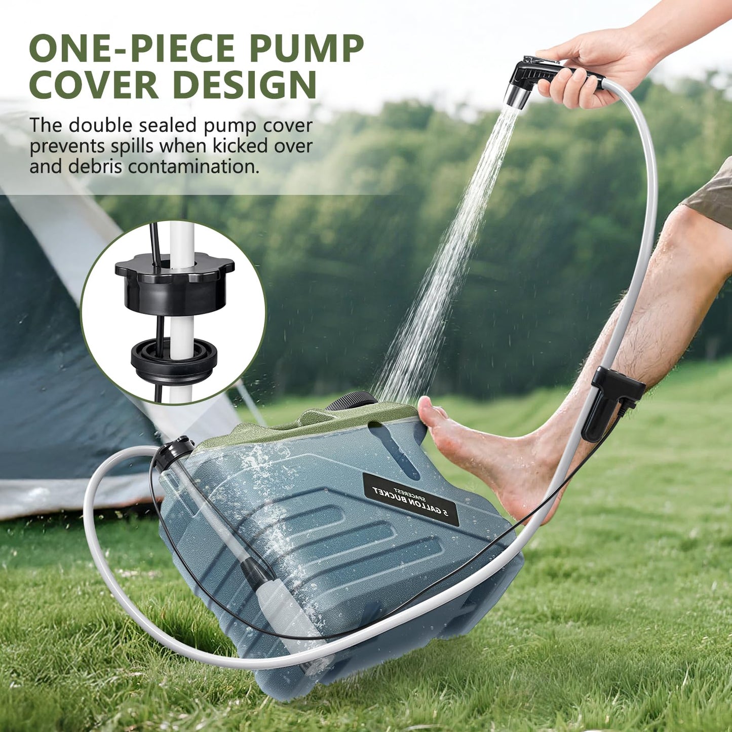 SPACEREST Portable Shower for Camping with Integrated Design – Spill-Resistant, Electric Camping Shower, 5-Gallon Food-Grade Water Jug for Outdoor, Beach, Hiking, Dog Wash, 2 Batteries