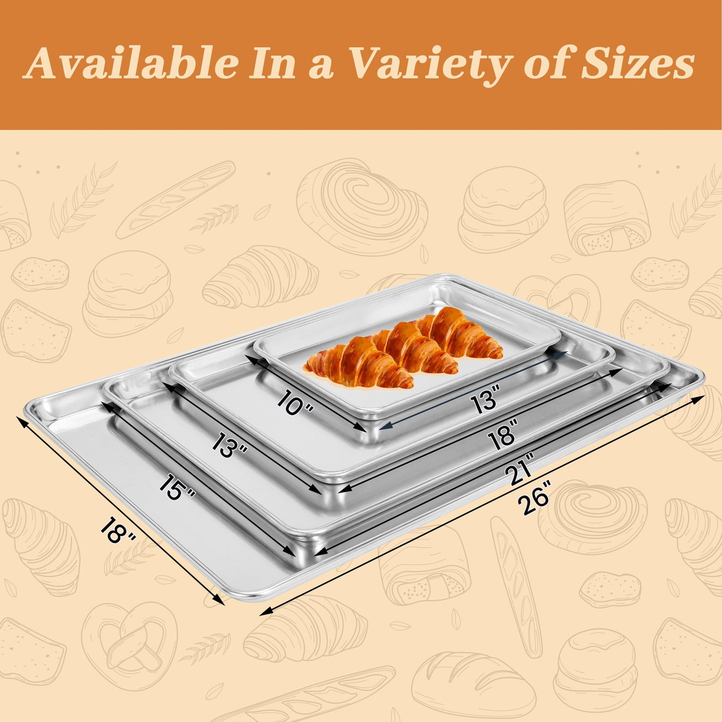 STEELUS 6 Pack Full Size Baking Sheet Pans, Aluminum Commercial Cookie Sheets Non-Stick, 26"x18"
