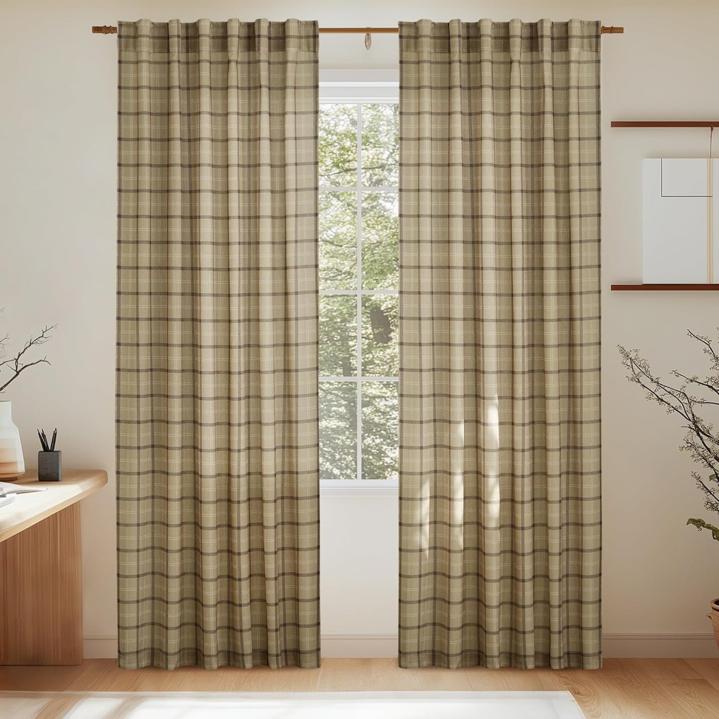 NICETOWN Linen Plaid Patterned Curtains - 84-Inch Light Filtering Privacy Shade | Semi-Sheer, 1 Pair, 52W x 84L
