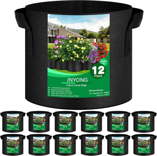 JNYONG 5 Gallon Non-Woven Grow Bags - 12-Pack Aeration Fabric Pots with Handles