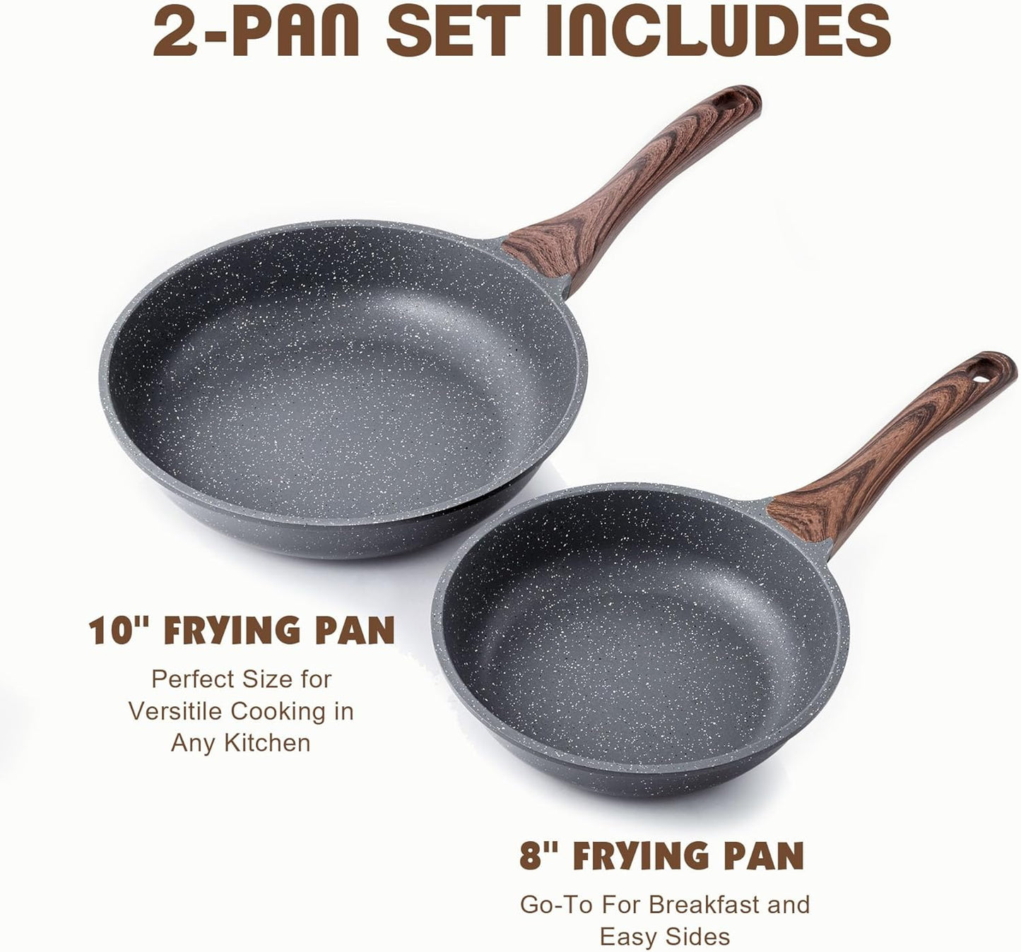 SENSARTE Nonstick Frying Pan Set - Swiss Granite Coating Omelette Pans | Healthy Cookware (8 & 10 Inch)