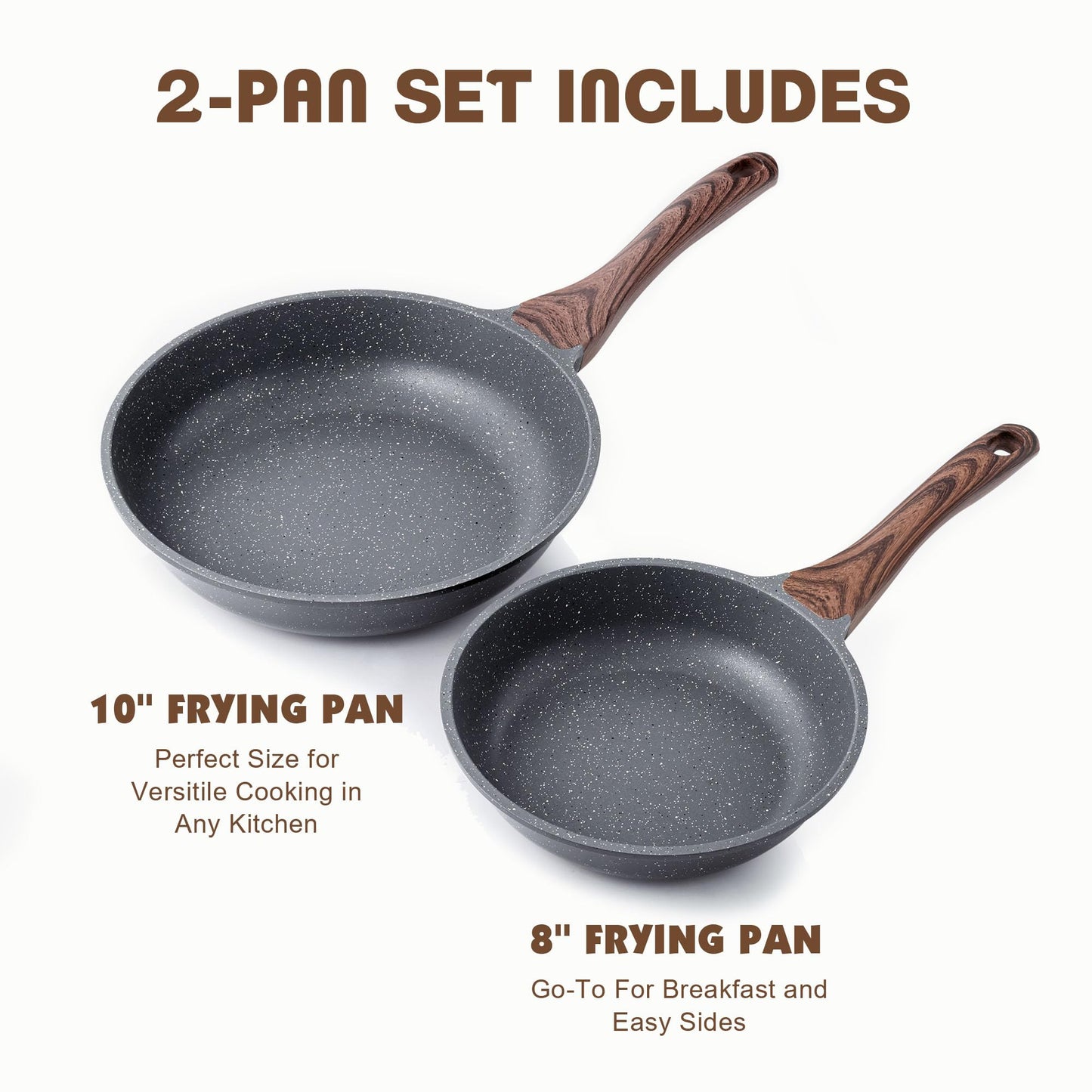 SENSARTE Nonstick Frying Pan Skillets, Swiss Granite Coating Omelette Pans, Healthy Cookware Chef's Pans, Free of Intentionally Added PFOA (8+10 Inch)