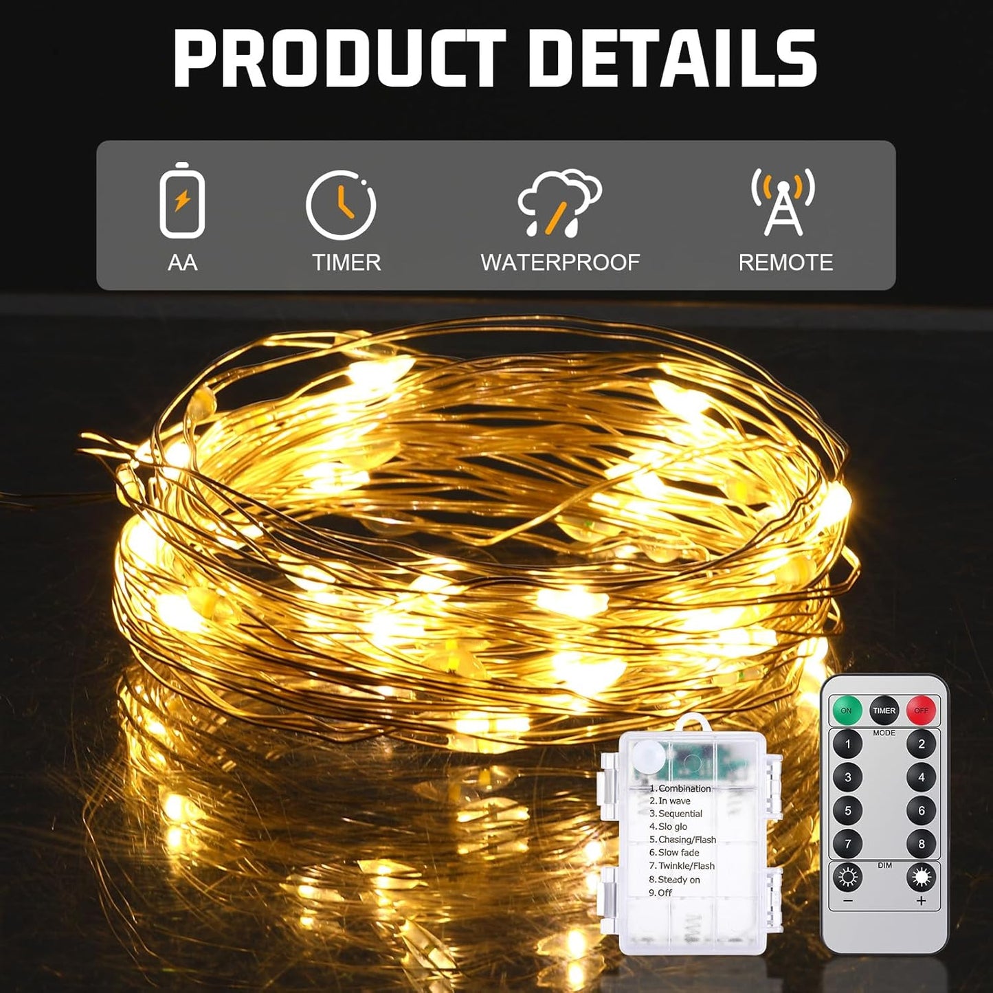 VIHOSE 20 Pack Fairy String Light with Timer Function 16.4 ft 50 LED Twinkle Copper Wire Lights Battery Operated with Waterproof Function for Bedroom Christmas Party Wedding Decor(Warm White)