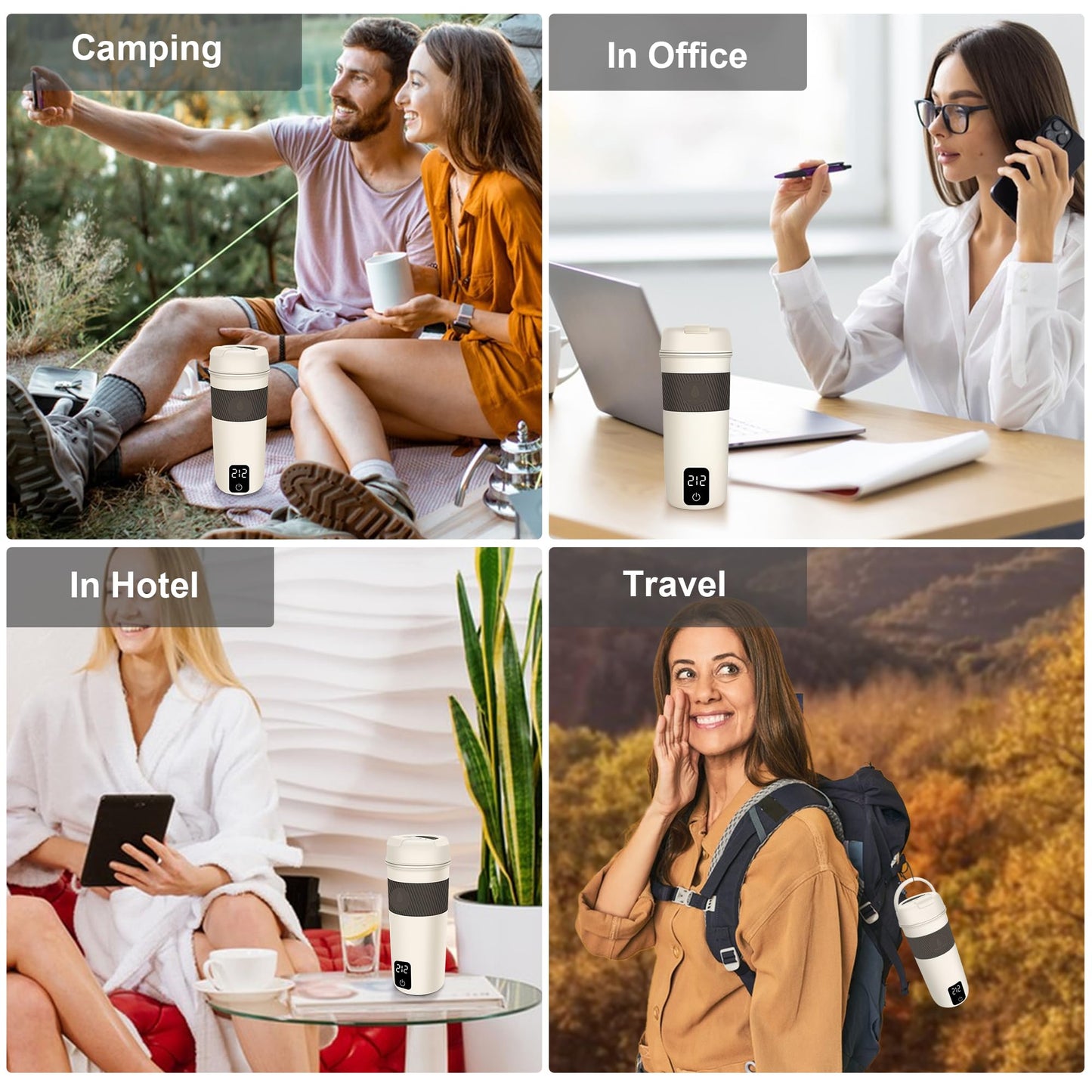 Portable Electric Kettle, 350ML Mini Hot Water Boiler Heater, Travel Kettle with 4 Temperature Settings, 304 Stainless Steel Portable bottle Warmer with Auto Shut-Off & Boil-Dry Protection